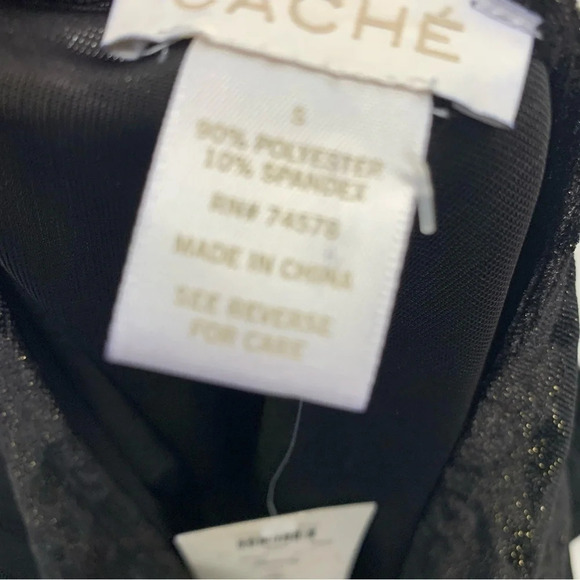 Cache Blouse Top Woman Small  Black Velvet Metallic Long Sleeve Sparkle Stretch - Picture 8 of 11